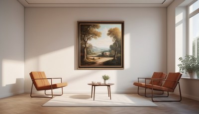 Living room with landscape painting