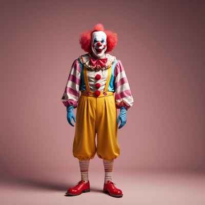 Clown standing against pink background