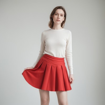 Woman wearing red pleated skirt