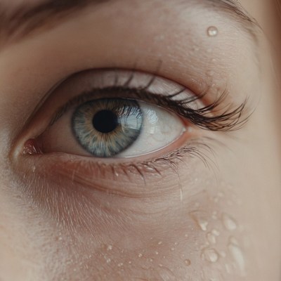 Close-up of a woman's eye with water droplets