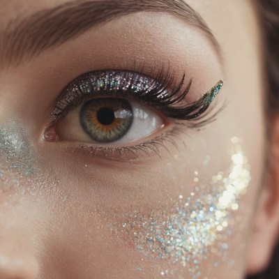 Close-up of eye with glitter makeup