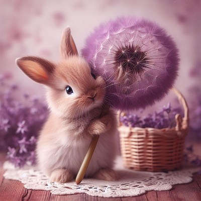 Bunny holding dandelion