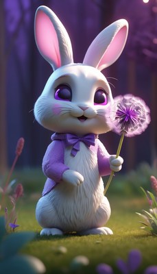 Cute bunny holding dandelion