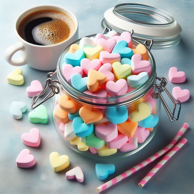 Colorful heart candies in jar