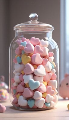 Heart-shaped marshmallows in jar