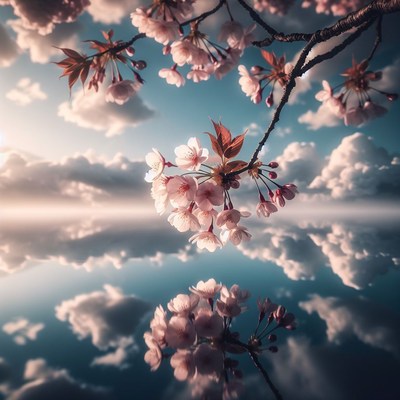 Cherry blossoms reflecting in sky