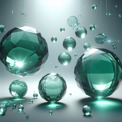 Green glass spheres floating