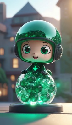 Smiling green character on marbles