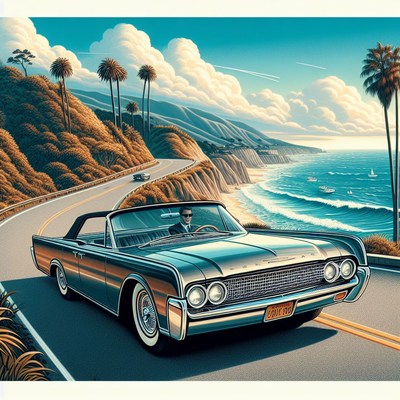 Coastal drive in a classic car