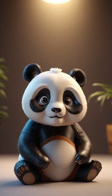 Cute panda sitting under light