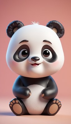 Cute panda sitting on pink background
