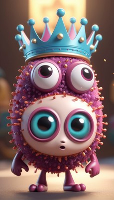 Purple virus character with crown