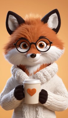 Fox holding a cup of coffee