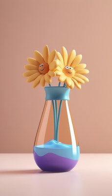 Smiling flowers in a glass vase