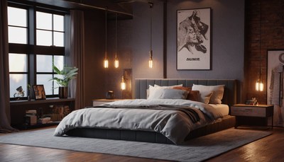 Modern bedroom with pendant lights