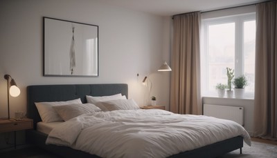 Modern bedroom interior with bedside lamp