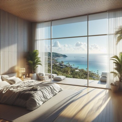 Modern bedroom with ocean view