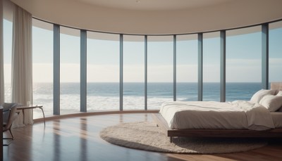Modern bedroom with ocean view