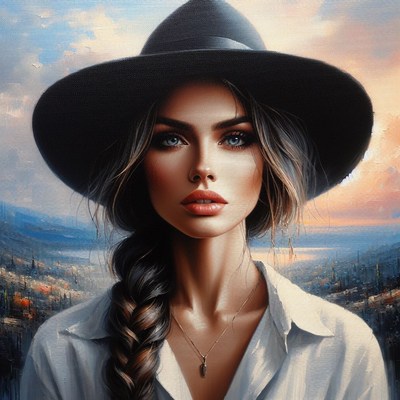 Woman in hat overlooking cityscape