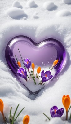 Purple heart in winter snow