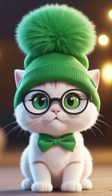 Cat wearing green hat and glasses