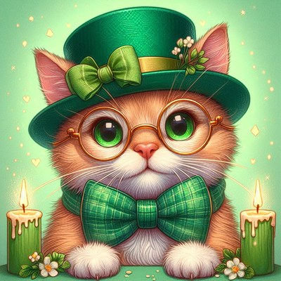 Cat wearing green hat and glasses