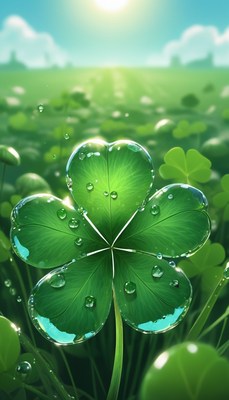 Dewy clover in a green field