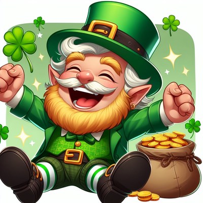 Happy leprechaun with gold