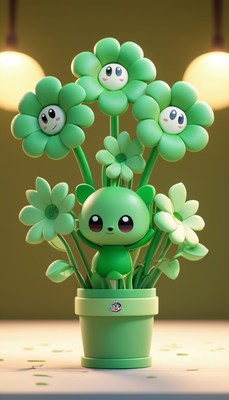 Green character in flower pot