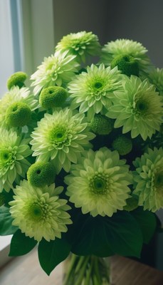 Green chrysanthemum bouquet in a vase