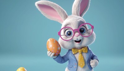 Easter bunny holding decorated egg