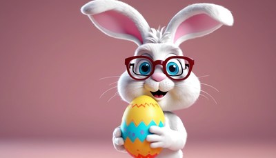 Easter bunny holds decorated egg