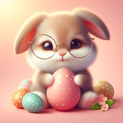 Cute bunny holding easter egg