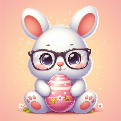 Cute bunny holding easter egg