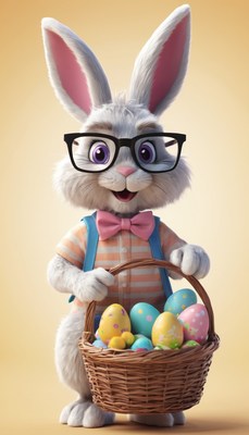 Easter bunny holding basket of eggs