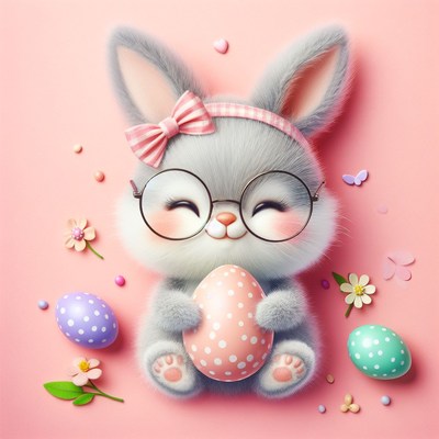 Cute bunny holding easter egg