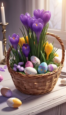 Easter basket with crocuses