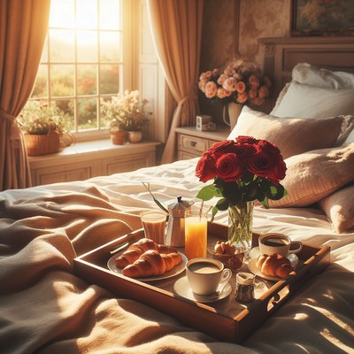Romantic breakfast in bed