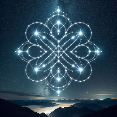 Starlight geometric pattern over mountains