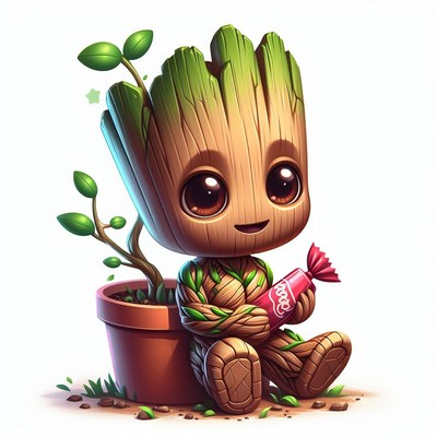 Cute groot holding candy