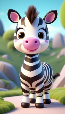 Cute cartoon zebra in grassy field