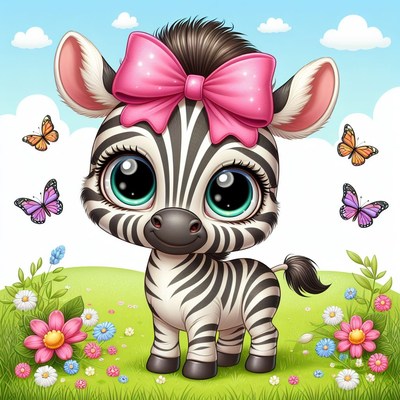 Cute zebra with bow in meadow