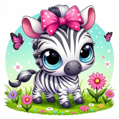 Cute zebra with bow in meadow