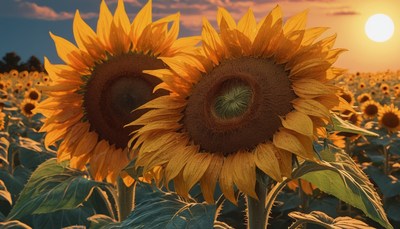 Sunflowers at sunset