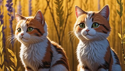Two cats sitting in grass