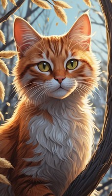 Orange tabby cat looking up