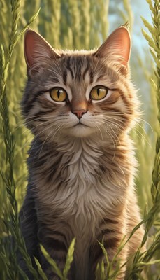 Tabby cat in grass