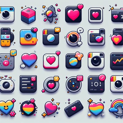 Colorful camera and heart icons