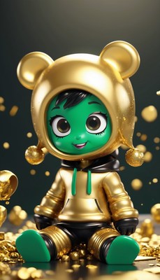 Gold bear toy sitting in gold