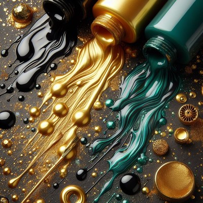Gold, green, and black paint spills